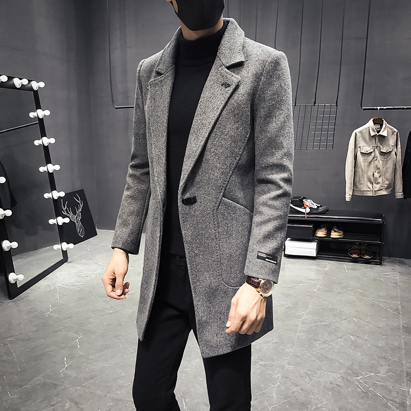 

New Solid Color Mens Trench Luxury Simple Single Button Mens Jackets And Coats Autumn And Winter Fashion Slim Fit Male Coats, Grey