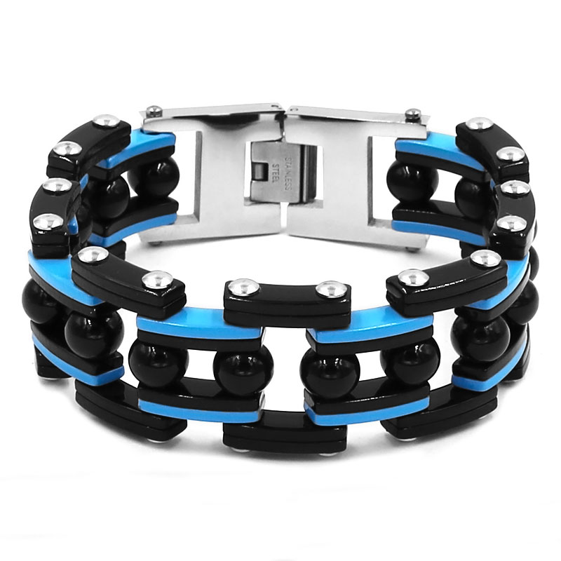 

25mm Black Red Blue Chain Link Biker Bracelet Stainless Steel Jewelry Fashion Heavy Cool Steel Balls Biker Mens Bracelet 332B