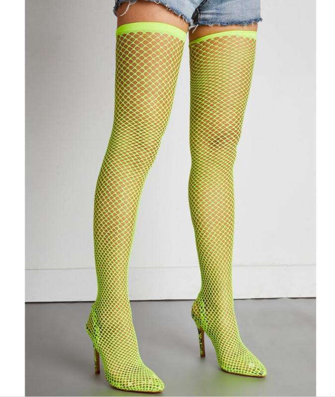 

Large Size 42 Sexy Night Shop Hollow-out Lace Mesh Long Boots 12cm High Heel Women's Shoes Mesh Socks Boot Thigh High, Black