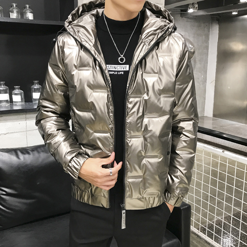 

Winter Coat Men White Duck Down Jacket Men Thick Warm Snow Parka men's Hooded Bright color Down Jacket Overcoat, Black
