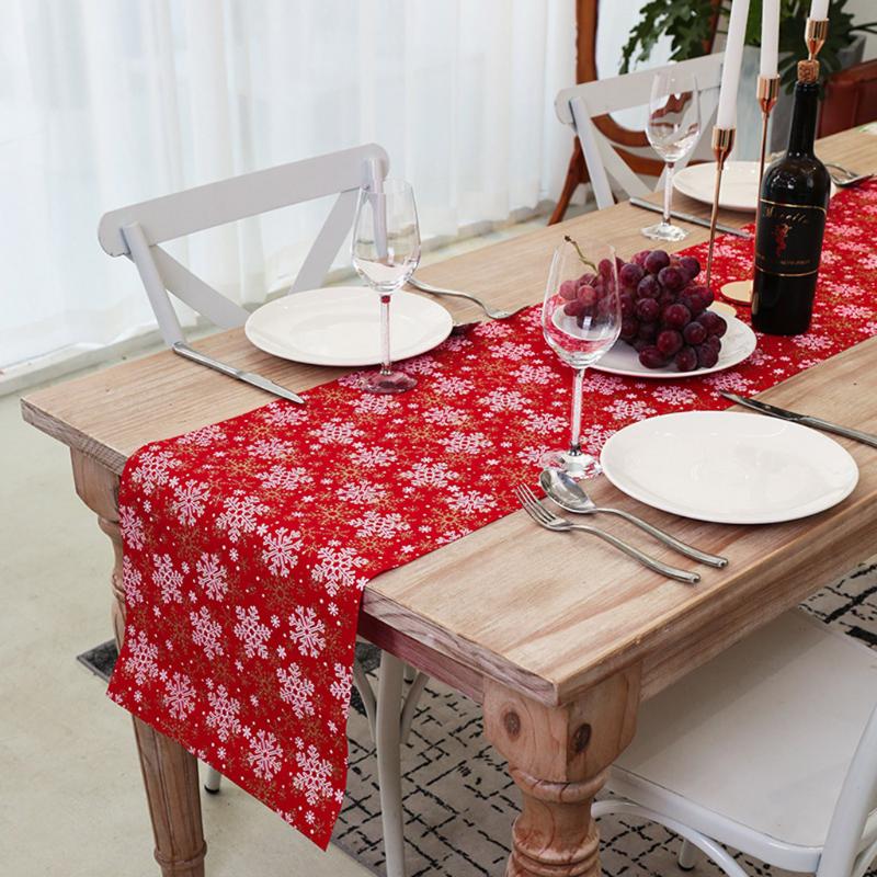 

Christmas Table Runner Imitation Linen Tablecloth Table Runners Dinning Flag Xmas New Year Christmas Decorations