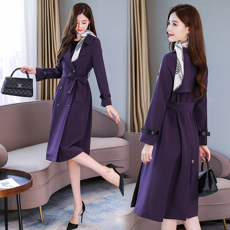 

2020 Spring New Casual Windbreaker Women Temperament Double-breasted Silk Scarf Long Slim Trench Coat Women Overcoat Mujer Z881, Beige