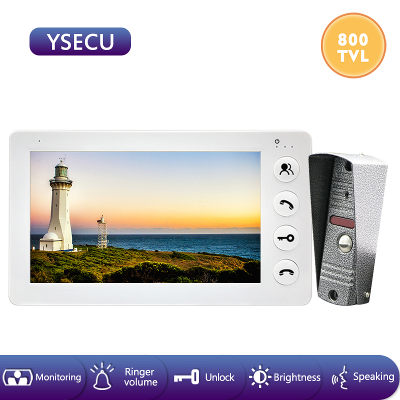 

YSECU 7''Wired White Video Intercom Video Doorbell color LCD Monitor ,Built-in power supply ,Unlock Talking Door Phone