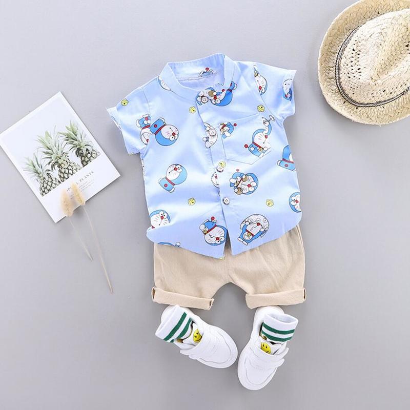 

Summer fashion Baby suit kids Baby Clothing Set for Boys Cute Casual Clothes Set printing Top Shorts infant Suits Kids Clothes, Light blue