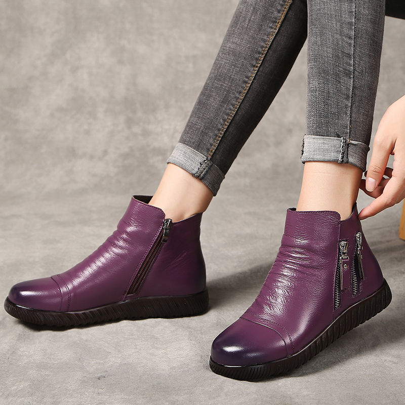 

Wide ladies genuine leather shoes for women ankle boots 2020 new arrival female winter plush velvet shoes woman boot, Gray fabric