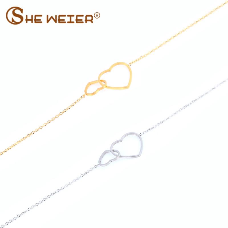 

SHE WEIER jewelry heart bracelets & bangles femme stainless steel bracelet women braslet gifts for girls charms bracelet