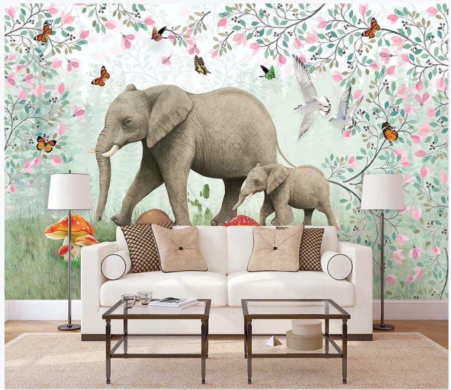 

3d wall murals wallpaper custom photo mural Hand painted forest elephant flower children's room home decor 3d wall murals for walls 3 d, Non-woven