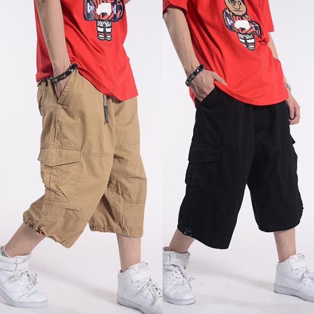 

Plus Size Summer Casual Shorts Men Cotton Cargo Shorts With Big Pocket Loose Baggy Hip Hop Shorts Bermuda Military Male Clothing, Black