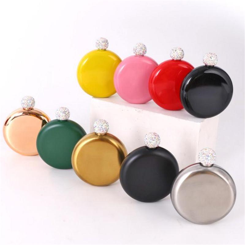 

5oz Diamond Hip Flasks Stainless Steel Flagon With Rhinestone lid Cover Mini Hip Flask Round Wine Pot Flask Portable