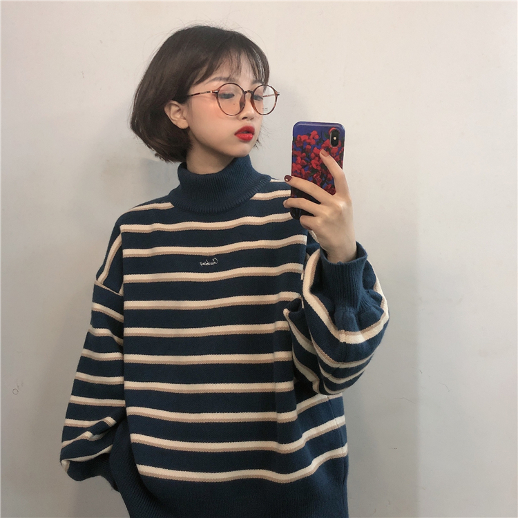 

New-coming Autumn Winter Turtleneck Pullovers Sweaters Primer shirt long sleeve Short Korean Slim-fit tight sweater jumper top, Blue