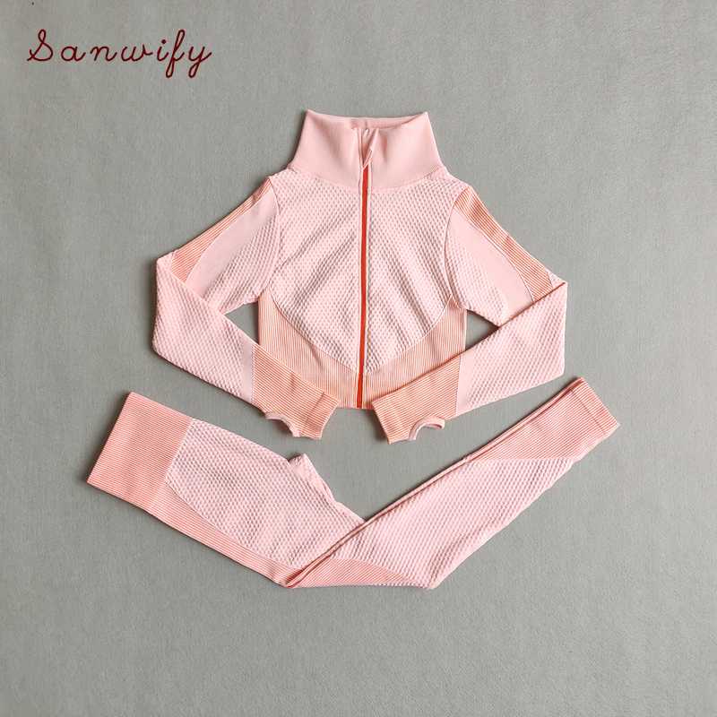

Women Seamless Gym Set Workout Clothes For Women Fitness Long Sleeve Crop Top Leggings 2 Pieces Yoga Sport Suits, Blue