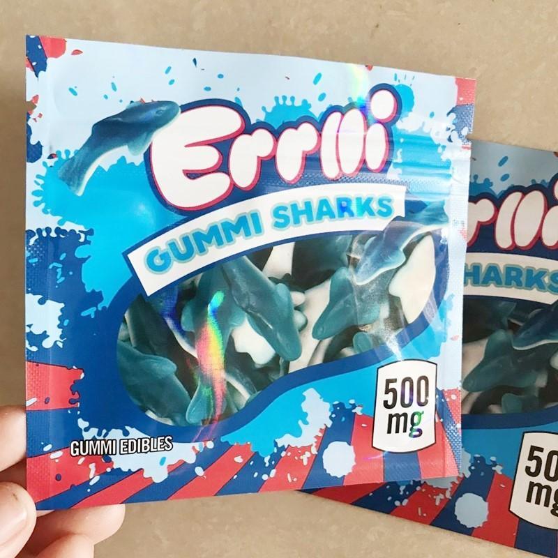 

Newest Hot 500mg Errlli Gummi Sharks Edible Packaging Smell Proof Bags Warheads Skittles Edibles Empty Infused Mylar Bags Pouch Package DHL
