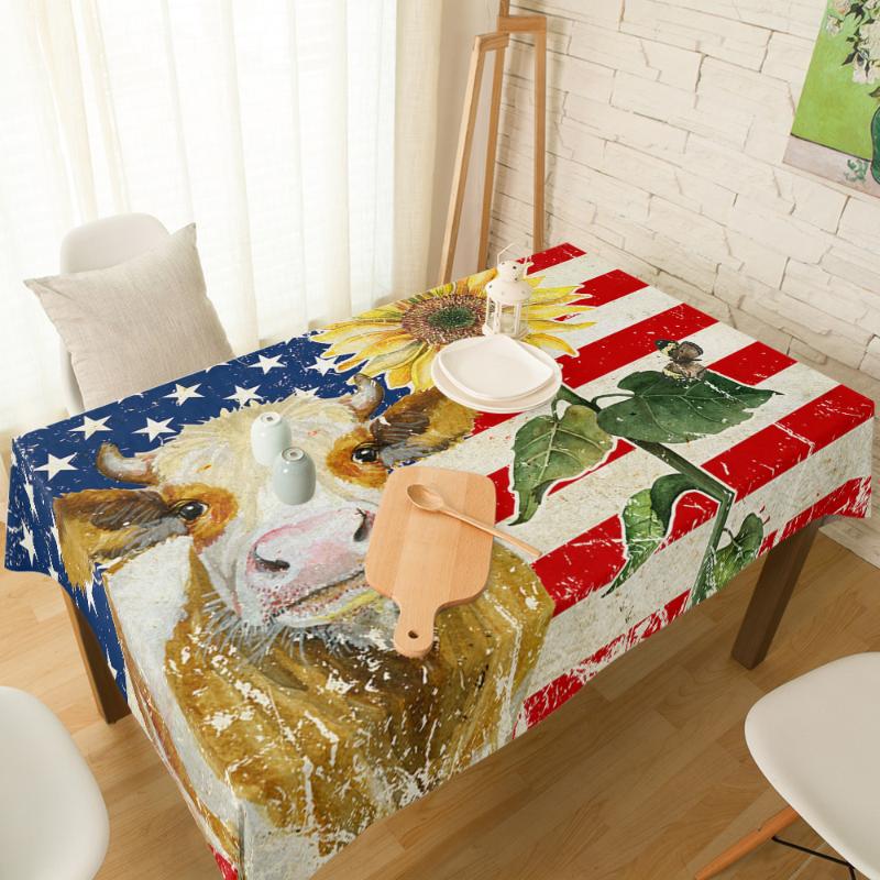 

Sunflower Cow Farm American Country Cotton Linen Tablecloth Spandex Elastic Dining Chair Cover Table Cloth for Kitchen Decor, As pic