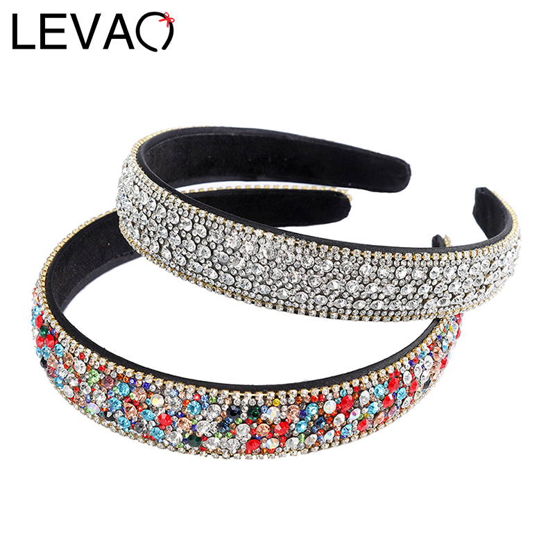 

LEVAO Rhinestone Headband Color Hair Band Bezel Turban Women Hairbands Girls Elegant Accessories Head Hoop Hair Jewelry Fashion