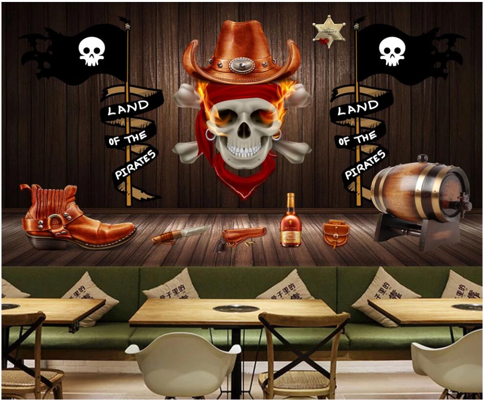 

3D wallpaper custom photo mural Retro nostalgic pirate skull dining bar living room Home decor 3d wall muals wall paper for walls 3 d, Non woven