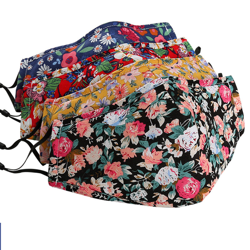

Floral Print Mask With Breathing Valve Cotton Breathable Mouth Masks PM2.5 Anti Dust Mask Reusable Protective Face Cover Deckmaske
