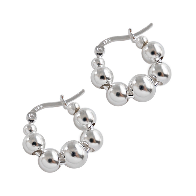 

JAECLNCY 925 Sterling Silver Earring Round Ball Hoop Earring For Women Elegant 18k Gold Beads Fine Jewelry Wedding Party