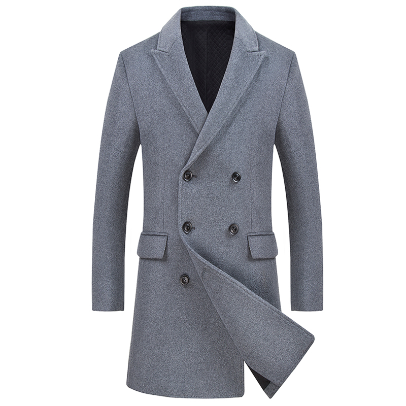 

Mens Winter Brand Clothing Stylish Long Wool Trench Coat Men Silm fit Thicker Wool Overcoat Fashion Solid Peacoat For Men, Black