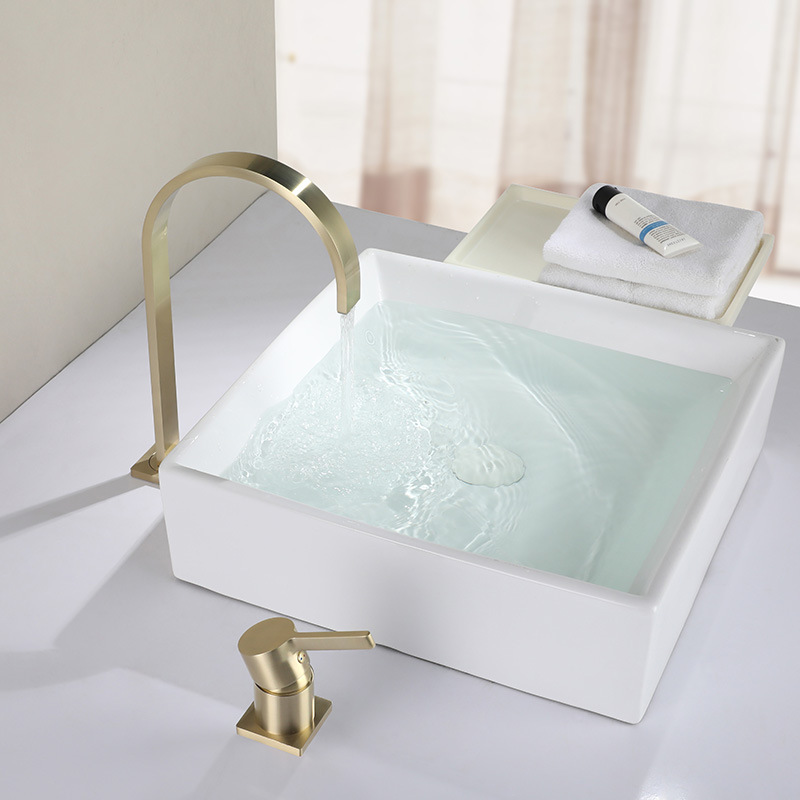 

Solid Brass Basin Faucet Bathroom Two Holes Brushed Gold Split faucet Matte Black Sink Waterfall 360 Rotating Basin Taps