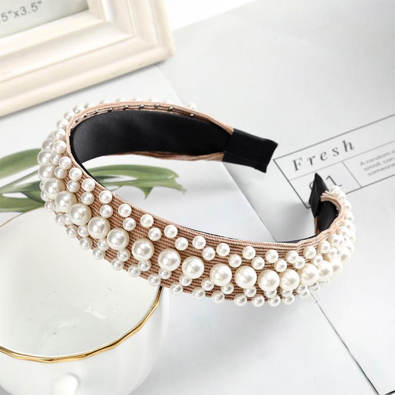

Haimeikang Pearl Rhinestone Hair Hoop Headdress 1 pc ins Weaving Corduroy Headband Women New Fashion Cloth Art Hair accessories