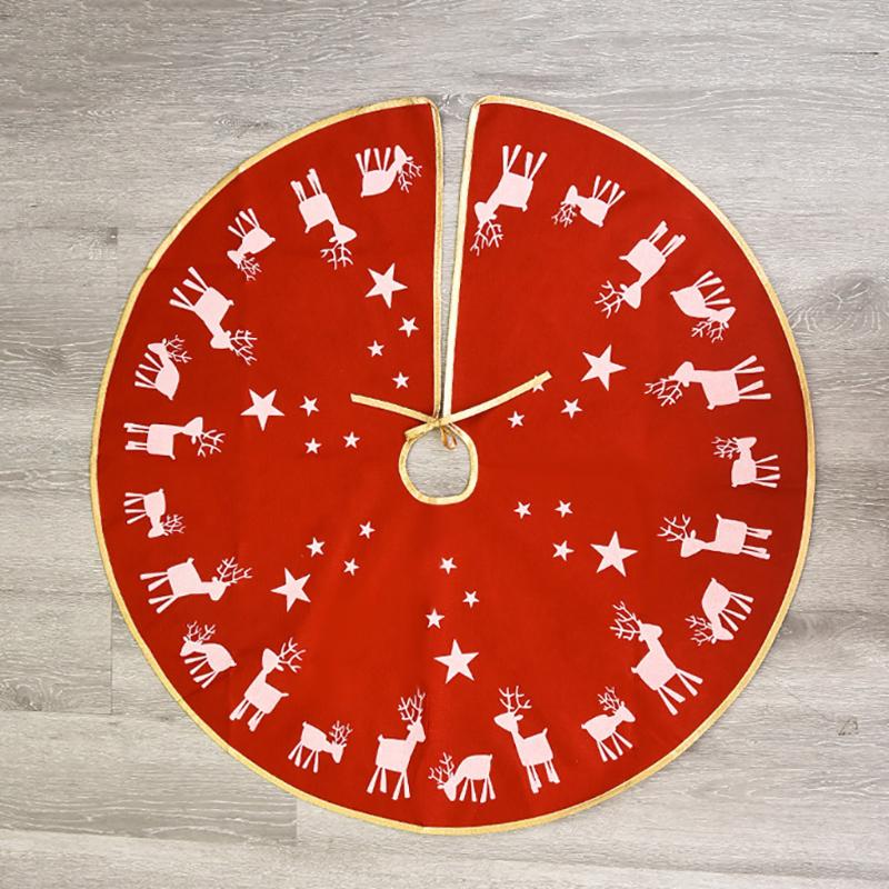 

Christmas Tree Skirt Decoration Red Christmas Ornament Elk Snowflake Star Printed Linen Props kristhmad tree skirts tela navidad