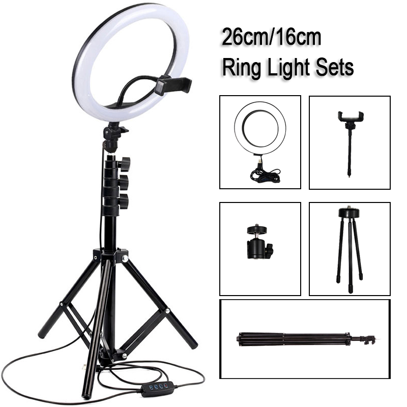 

10 inch Photography LED Selfie Ring Light Metal Dimmable Camera Phone Ring Lamp With Stand Tripods For Makeup Video Live Studio