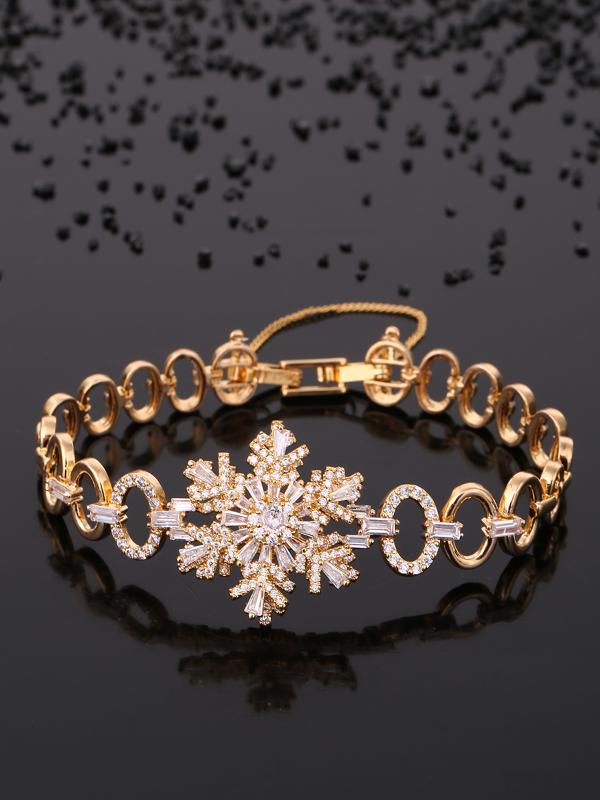 

Sweet Women Copper Hollow out Bracelet Snowflake Zircon Pulseira Feminina Lover Engagement Jewellery Christmas Party Bracelet
