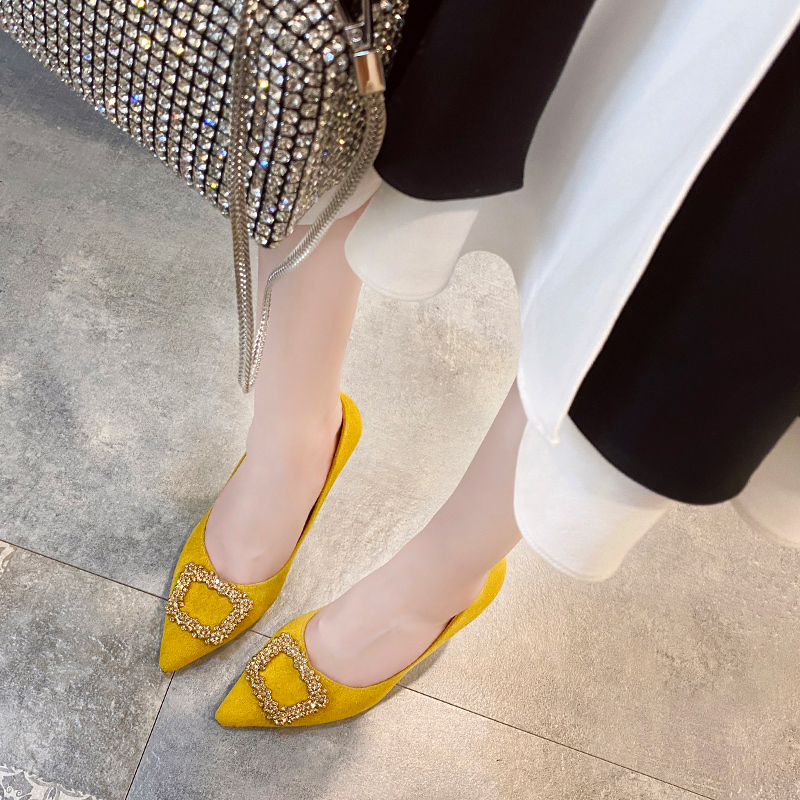 

Thin Heels Women Crystal Buckle High Heels Elegant Stiletto Heel Shoes Office Work Pointed Toe Pumps Women Shallow Single Shoes, Black