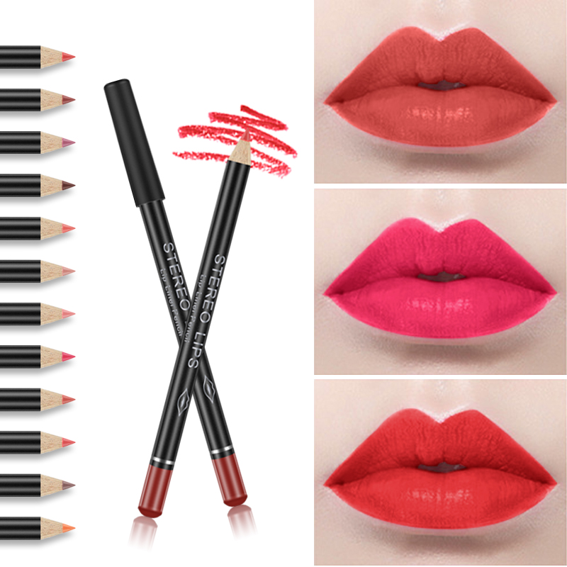 

12 Colors Matte Lip Liner Waterproof And Durable Sexy Lipstick Multi-functional Non-stick Cup Pearlescent Lipstick Pencil TSLM1, 1pcs