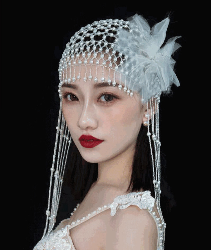 

The latest and most fashionable bridal wedding accessories, long fringed pearl hat, handmade beading craft, party prom headdress
