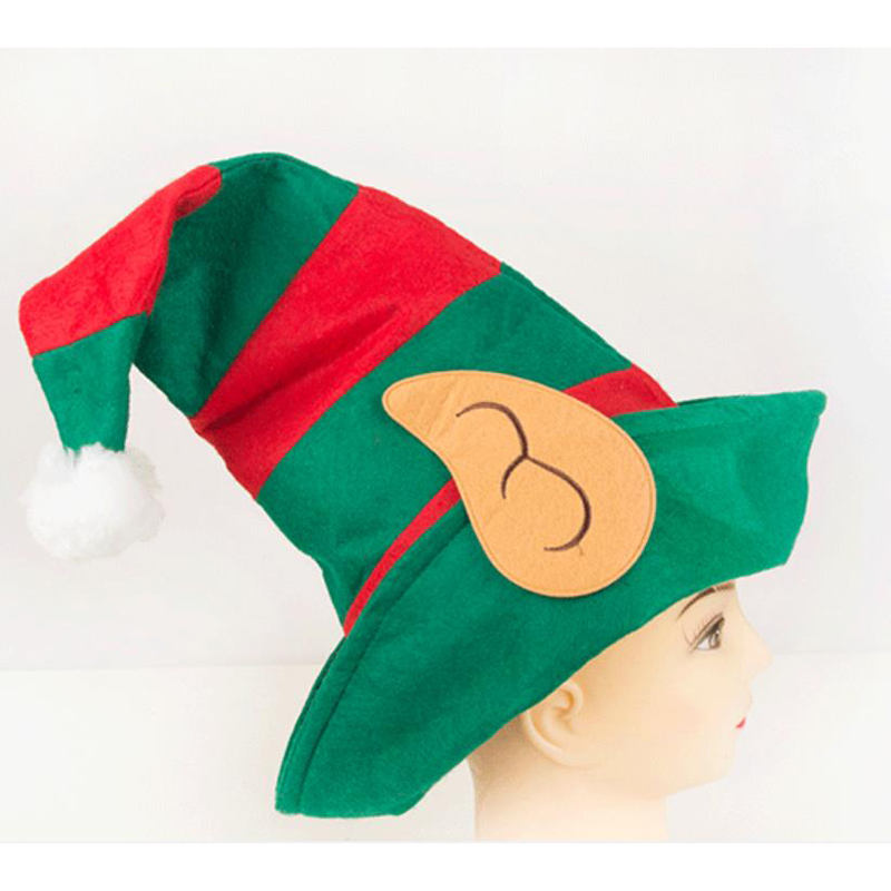 

Funny Christmas Unisex Elf Hat Fashionable Adults Red Green Stripe Plush Ball Decoration Clown Cap Christmas Party Ornaments
