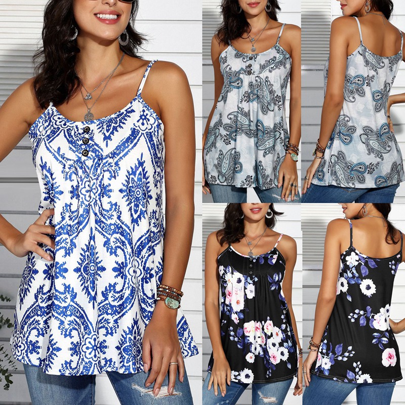 

Women'S Blouse Summer Sleeveless Print Tunic Tops, Black
