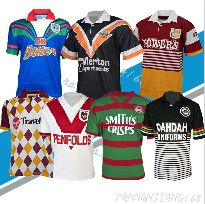 

Retro RUGBY LEAGUE JERSEY Panthers Broncos Knight Warrior Melbourne West tiger Rabbits Cowboys George classic Vintage shirts, 1989 retro