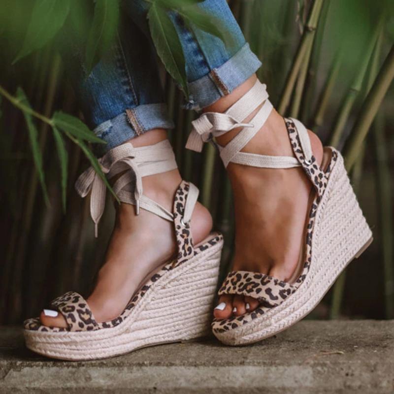 

Women's Summer Sandals Ladies Bohemia Platform Wedges Lace Up Female Casual Beach Shoes Sandals Plus Size D#4, Wh