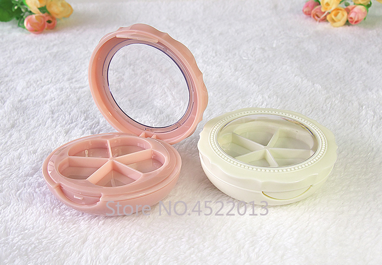 

30pcs/lot Empty Plastic Elegant Pink Eyeshadow Case, White Round Blusher Compacts, DIY Cosmetic Lipstick Sub Container