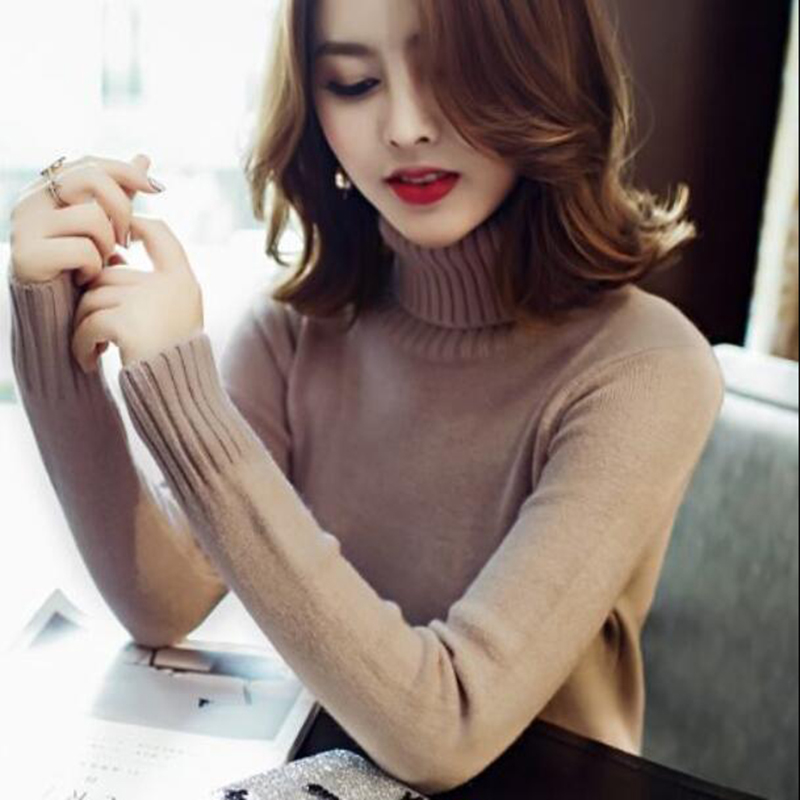 

2020 Autumn Winter Turtleneck Sweaters Women Solid Knitted Women's Sweater Pullover Fashion Tricot Jersey Jumper Pull Ladies, Beige
