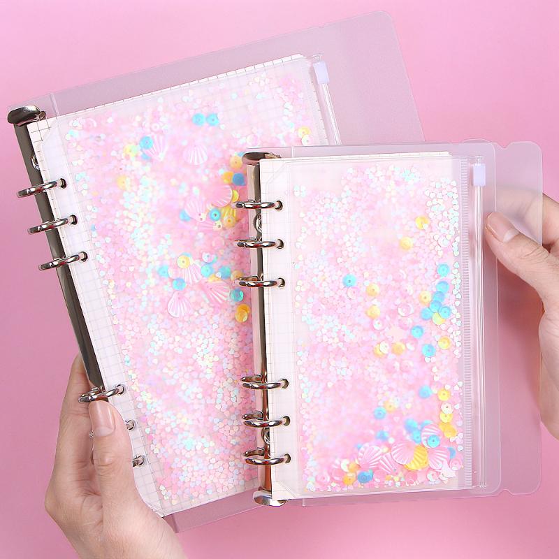 

Transparent PVC Storage Card Holder with 6 Hole Zipper document Bag for A5 A6 Pouch Diary Planner Accessories