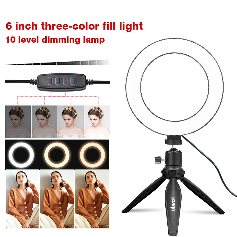 

6inch Mini LED Desktop Video Ring Light Selfie Lamp With Tripod Stand USB Plug For Youtube Makeup Photo Photography Studio Video