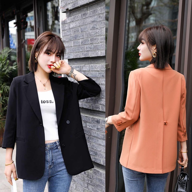 

Women Spring Summer 2020 New Fashion Office Lady Business Formal Blazers Femal Korean Loose Casual Solid Slim Suit Coats A136, Ju hong se