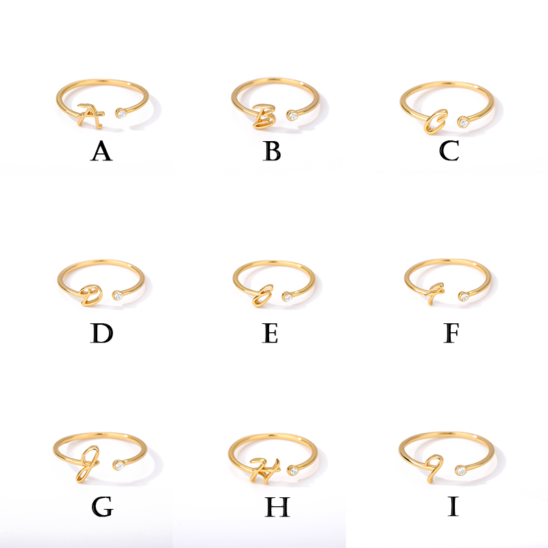 

Fashion Crystal Letter Rings Women's Adjustable Zircon Ring Jewelry Women's Engagement Party Wholesale
