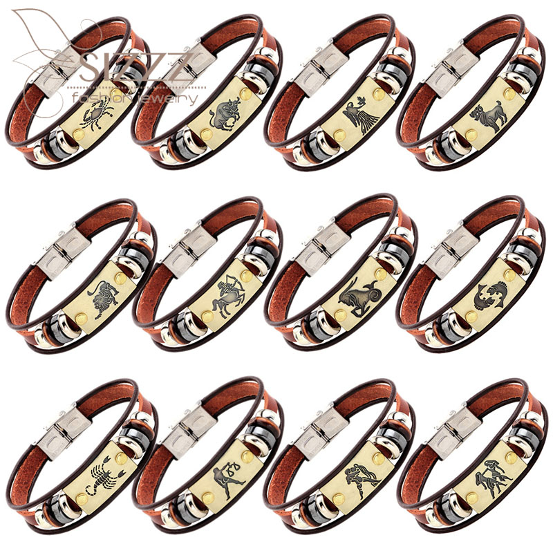 

European and American retro twelve constellations hand-woven beaded leather birthday gift bracelet&bangles for women/men