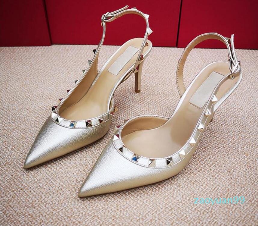 

Hot Sale-Free shipping fashion women pumps Casual Designer Gold matt leather studded spikes slingback high heels shoes, Black