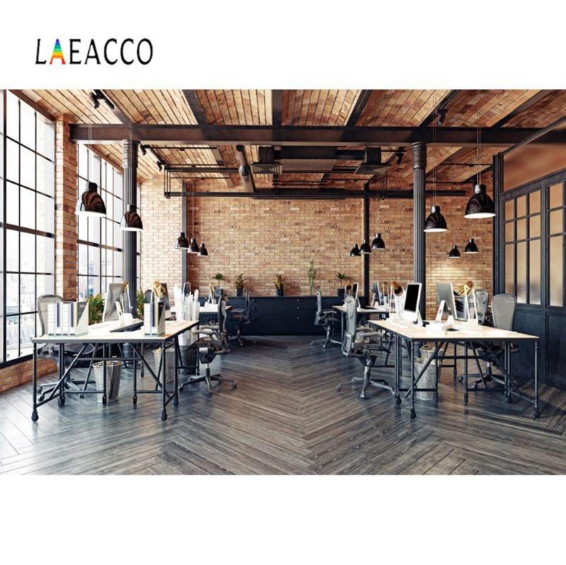 

Laeacco Old Style Office Room Brick Wall Wooden Floor Interior Photography Background Photo Backdrop For Photo Studio Photocall