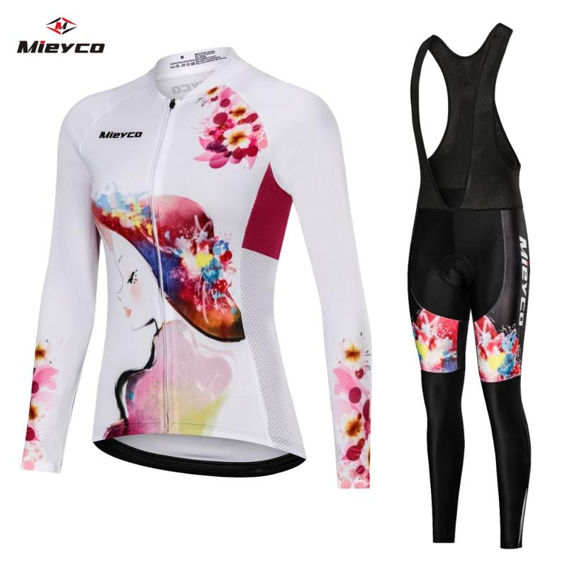 

2020 Spring long sleeve cycling jersey sets wear Female pro bike clothes kit dress BIB pants bicycle clothing suit MTB mallot