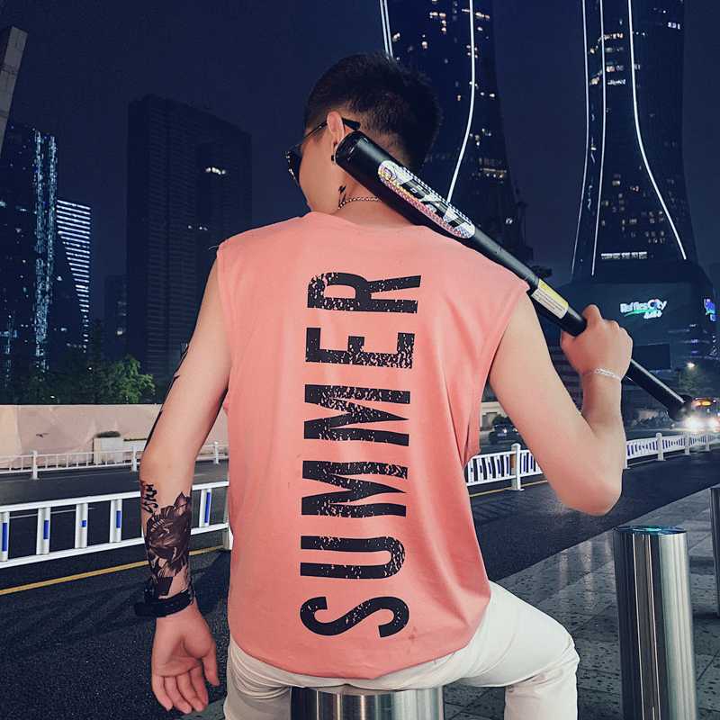 

2020 Social Boys Loose Sleeveless Shirt Waistcoat Bodybuilding Letter Printing Thin Debardeur Homme Ropa De Hombre Tank Top Men, Black
