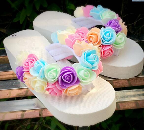 

Summer New Colorful Rose Flower Sandals Flip Flop Shoes Woman, Beige