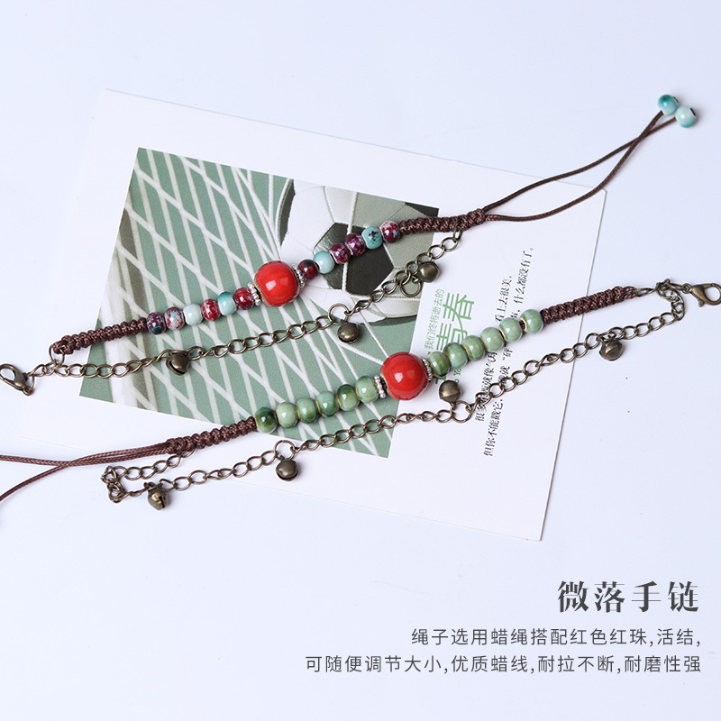 

Original Ethnic Style Vintage Simple Ceramic Beaded Chain Double Layer Bracelet Fashion Student Girl Accessories Jewelry