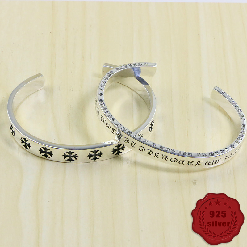 

Brand sterling silver bracelet European and American tide couple personality nightclub jewelry cross flower letter creative bracelet Bangles