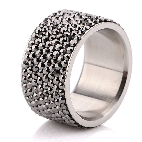 

Wholesale 7 Row Jet Hematite Crystal 316L Stainless Steel Jewelry Ring Christmas gift