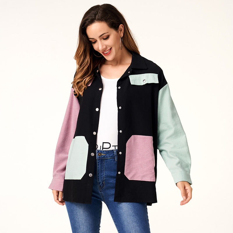 

MAI&FUN Women Casual Coat Pocket Side Button Up Colorblock Cord Coat, Multi